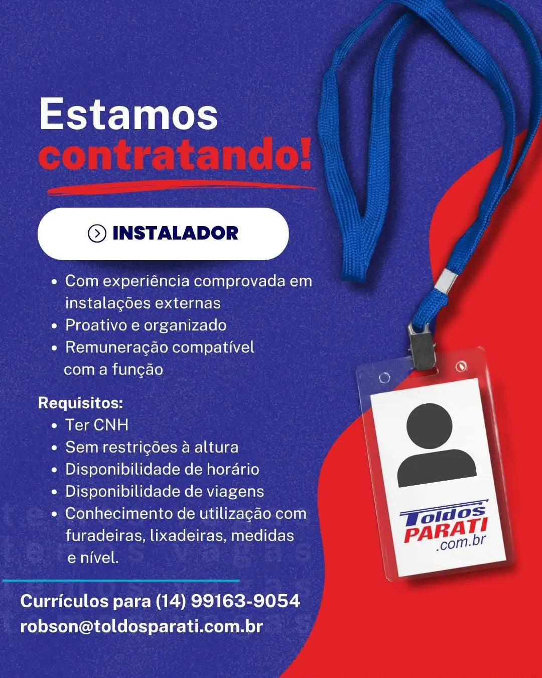 Vaga Para Instalador No Toldos Parati