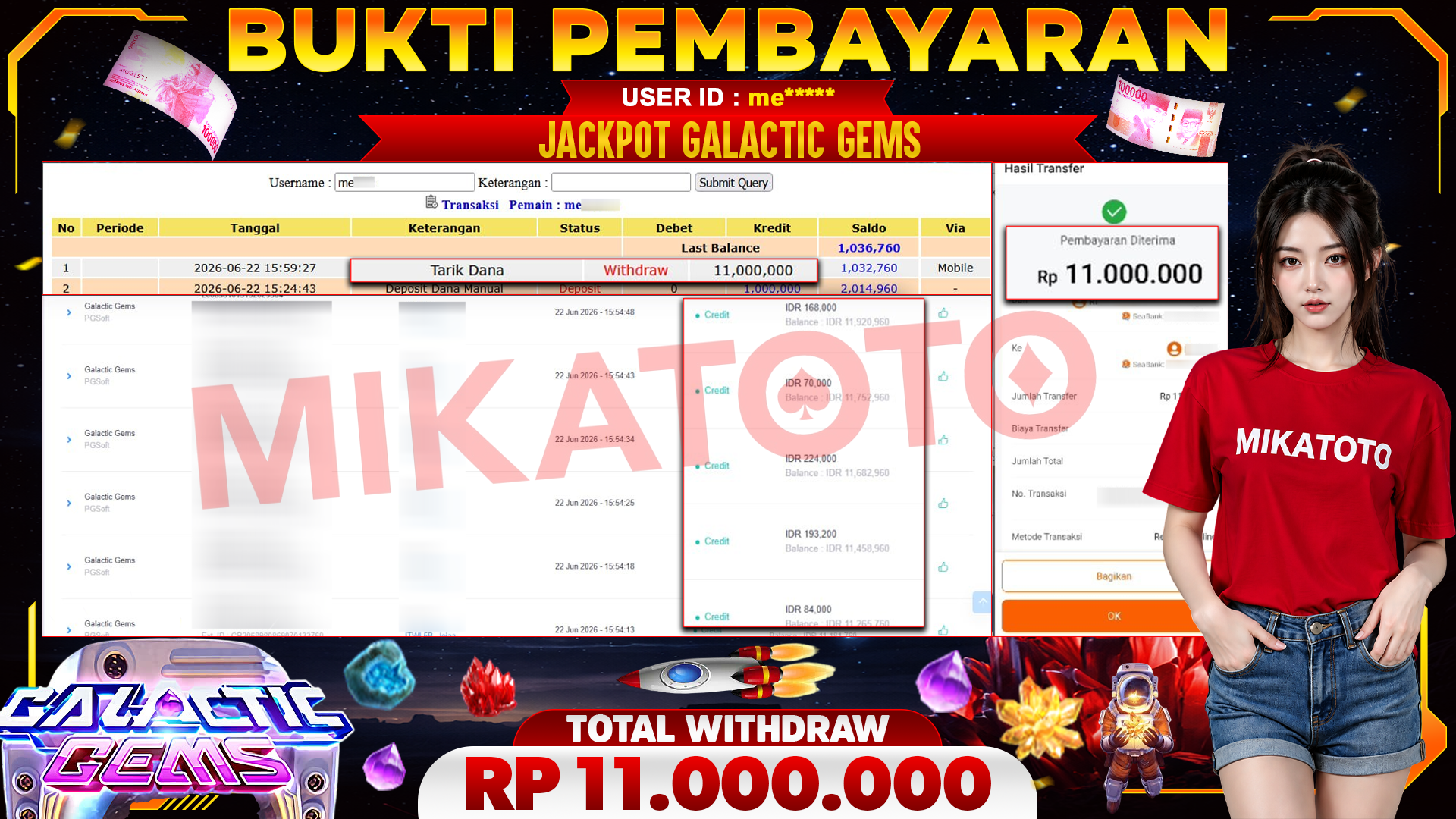 🏆 SELAMAT KEPADA PEMENANG JACKPOT DI Galactic Gems - PGSoft 11,000,000🏆