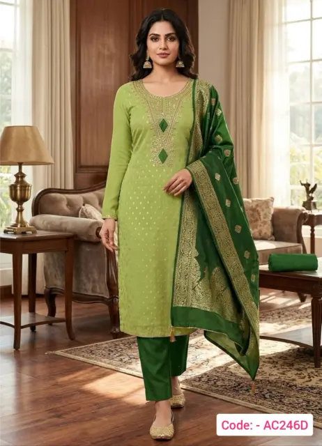 Designer Jacquard Silk Green Salwar Suit