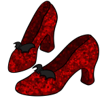 A set of sparkly red shoes