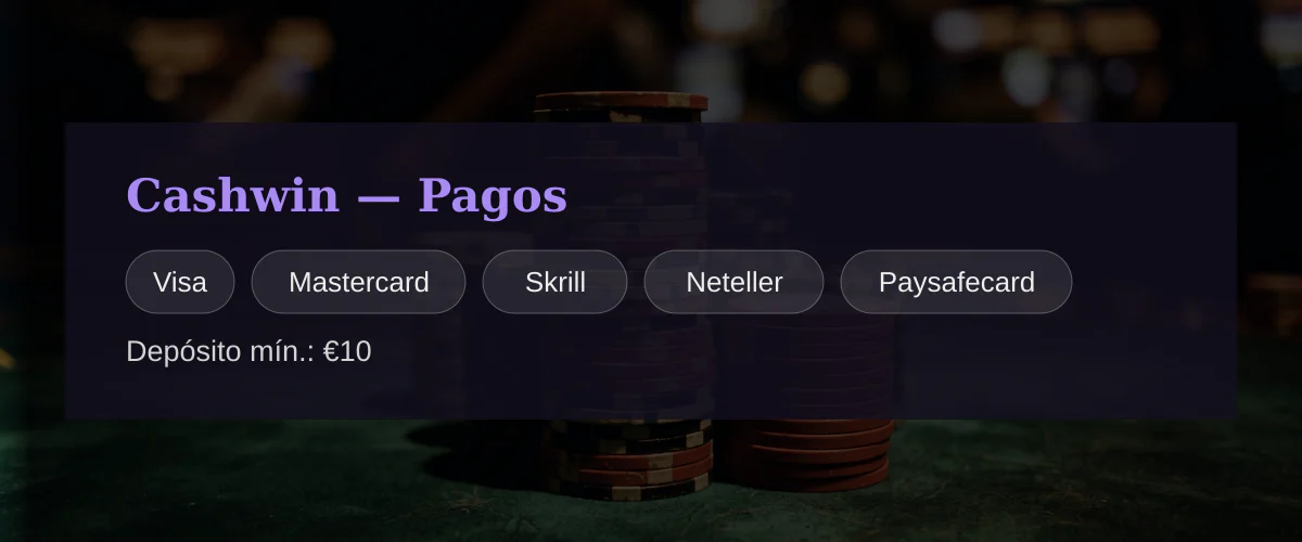 Cashwin — Pagos: Visa, Mastercard, Skrill, Neteller, Paysafecard Cashwin — Pagos: Visa, Mastercard, Skrill, Neteller, Paysafecard
