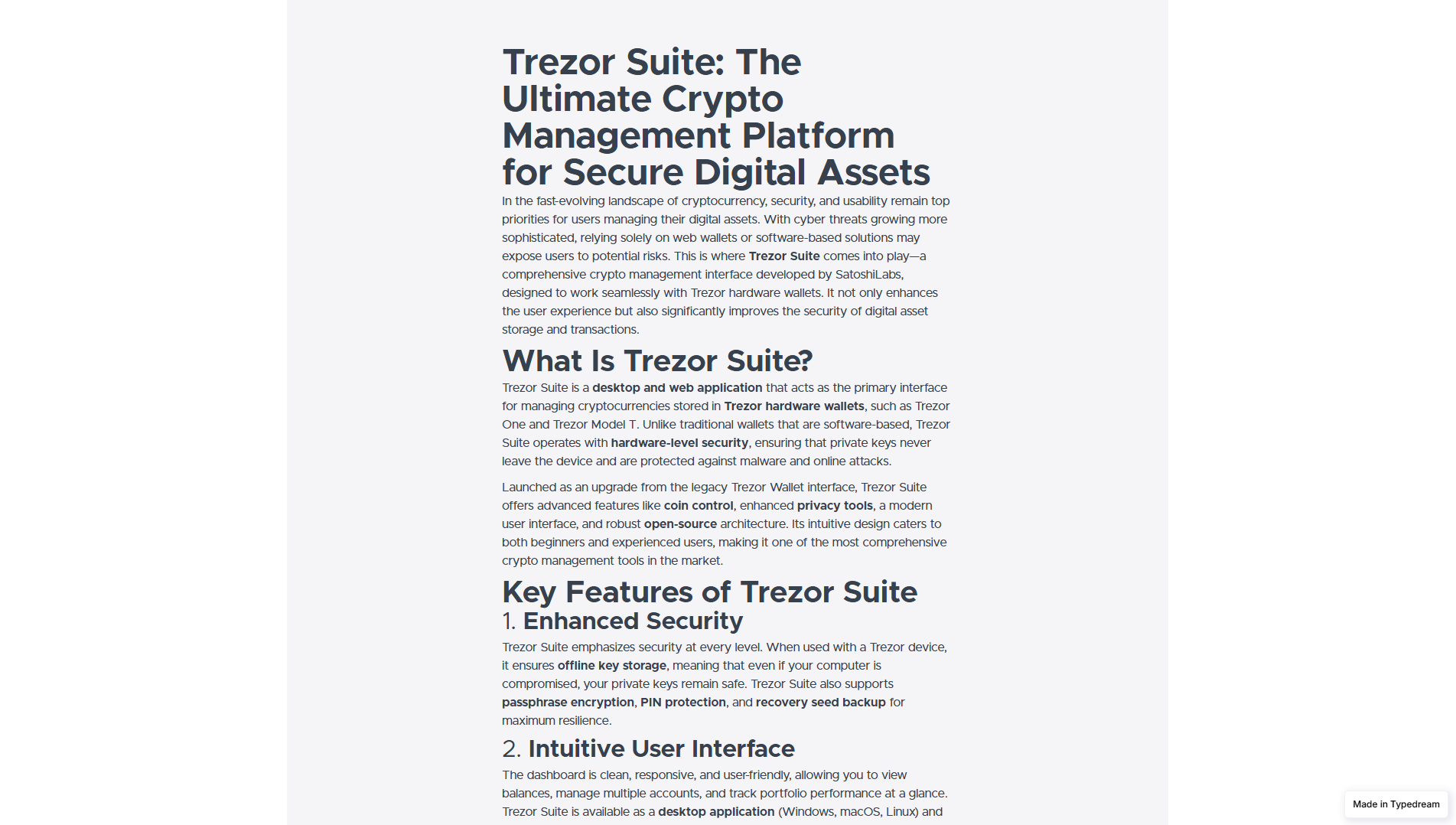 Stored capture of trezrsite-web-us.typedream.app