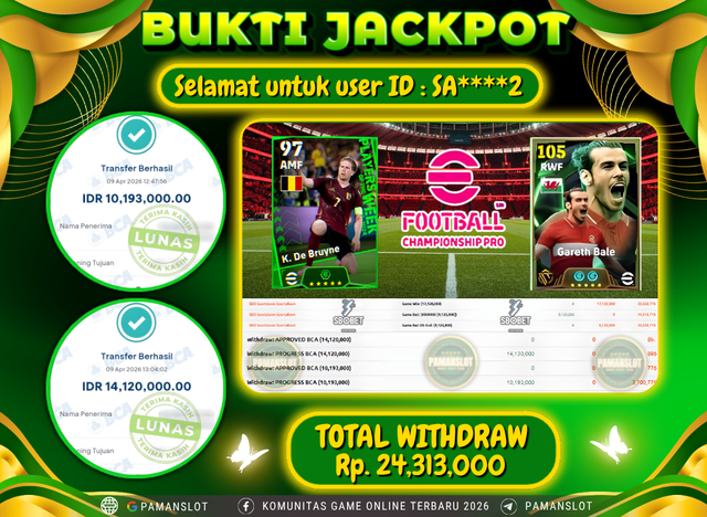 Selamat kepada Member PAMANSLOT SBO SportsBook - EFOOTBALL : SA****2