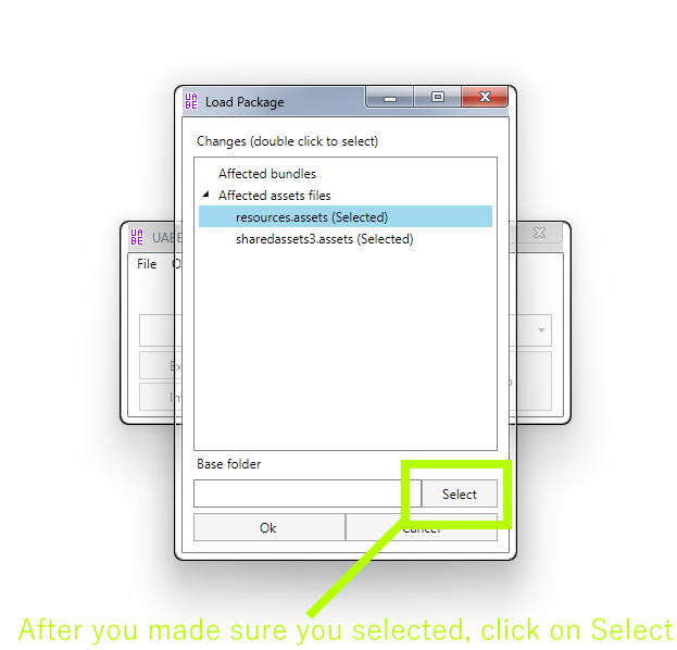 Selecting the game data folder Selecting the game data folder