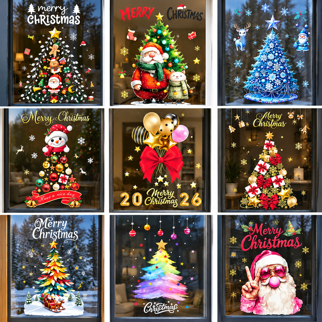 Christmas Window Stickers Santa Snowman Reindeer Christmas Tree Snowflake Decorations