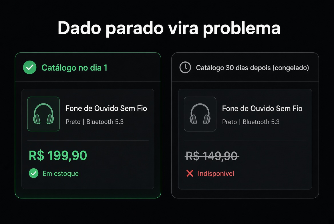 Catálogo no dia 1 vs 30 dias depois