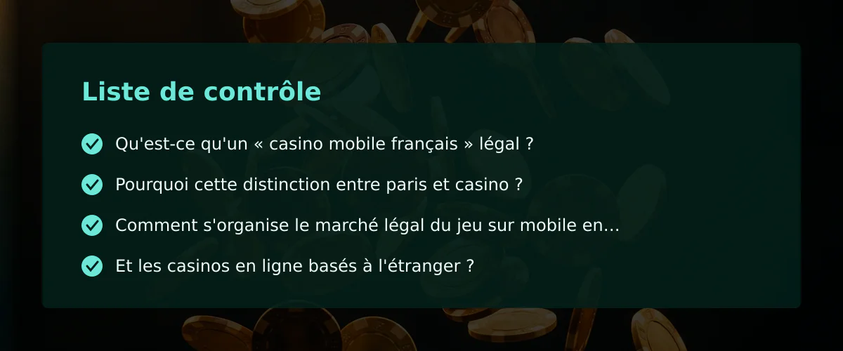 Mon canapé, mon téléphone et la recherche d'un casino mobile français — Liste de contrôle