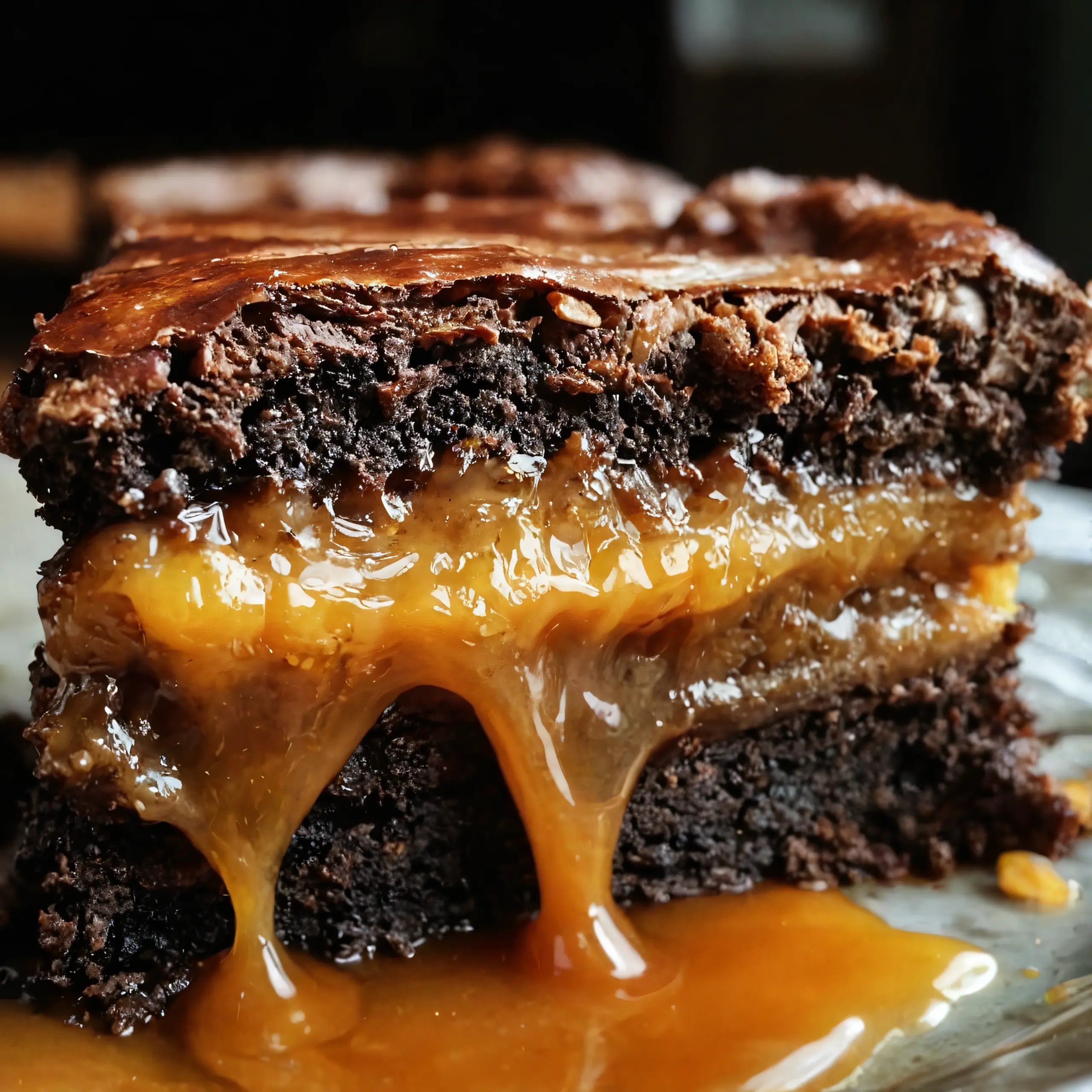 Rich and Molten Caramel Brownie Pie