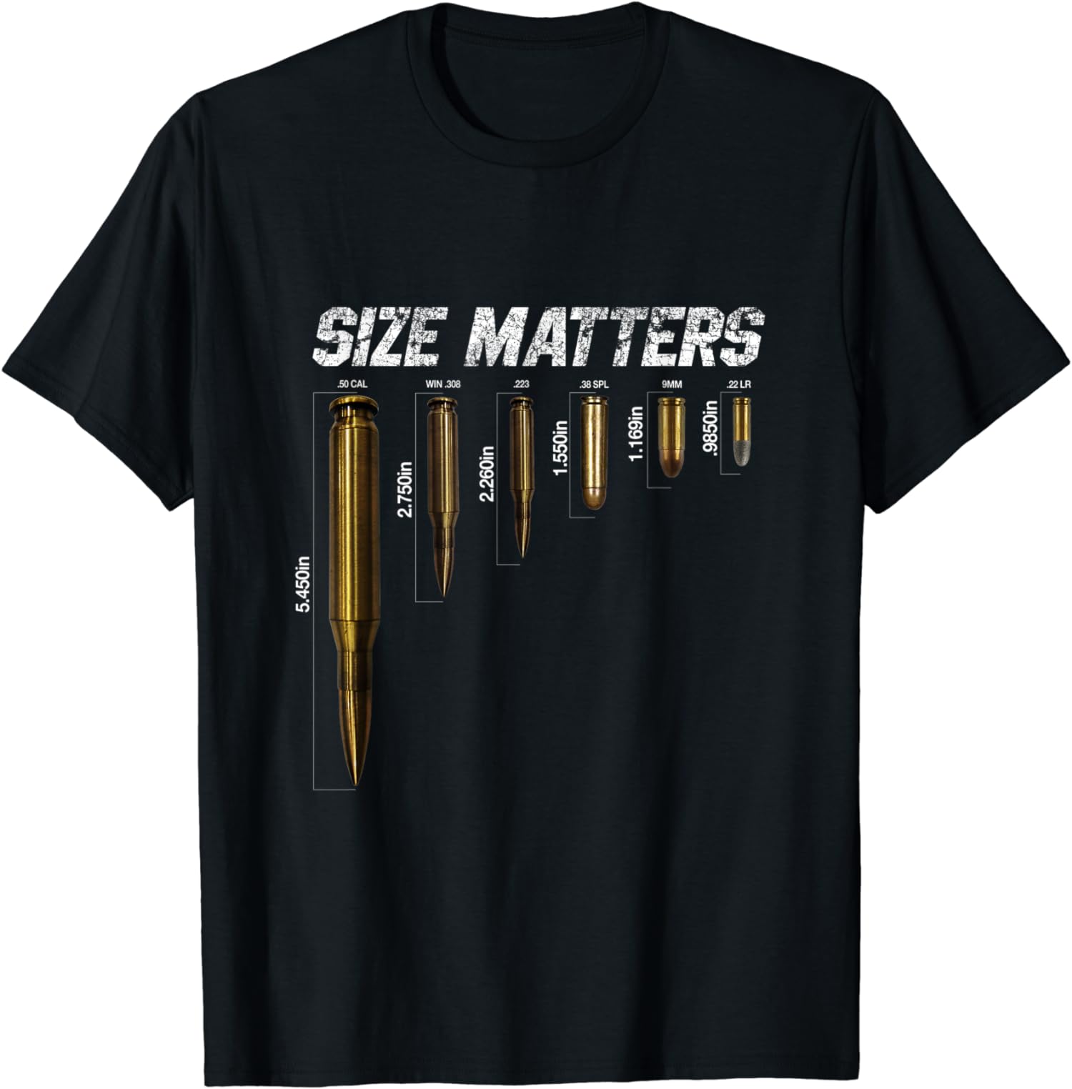 Funny Joke Inspired Bullets Size Matters Theme Unisex T-Shirt