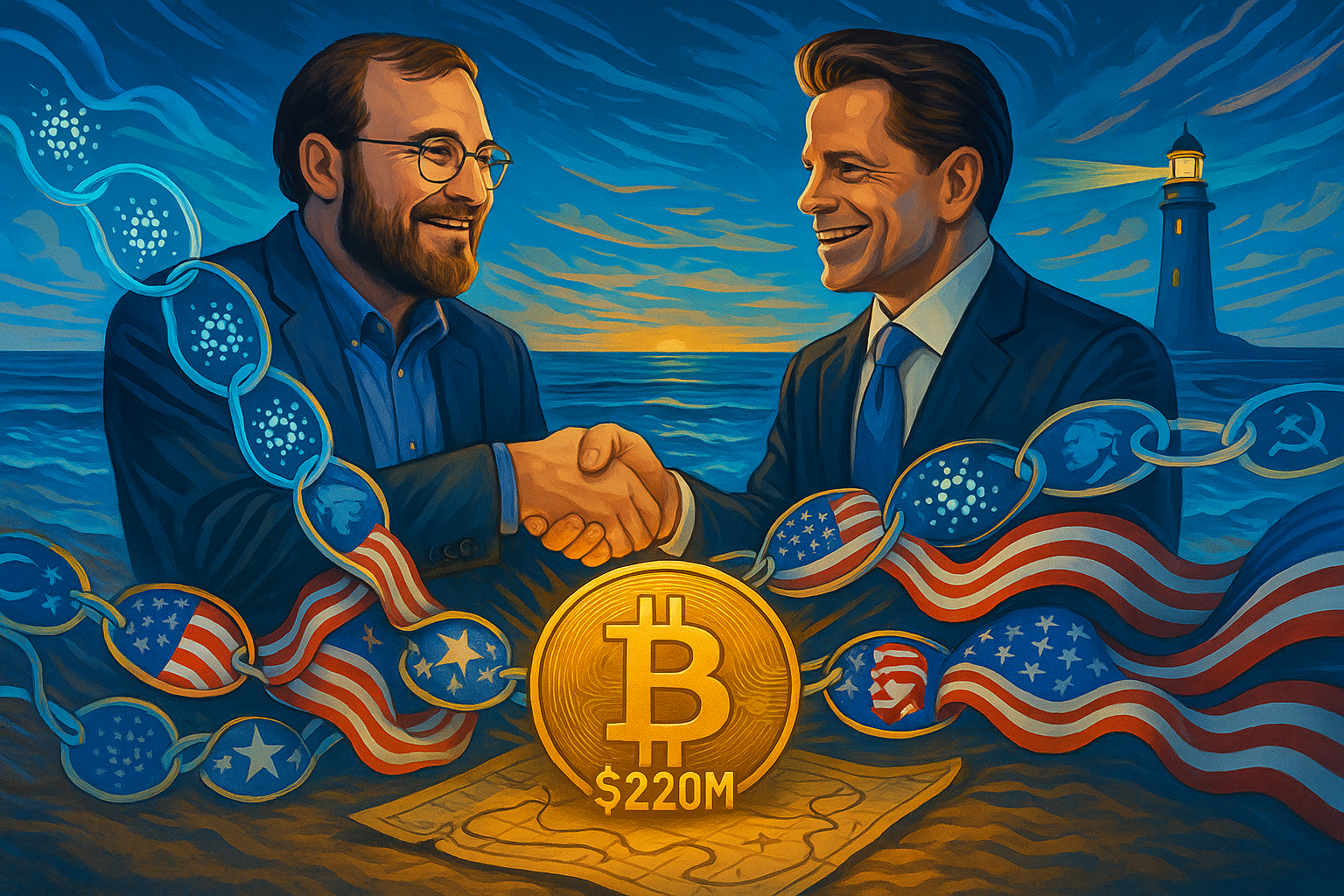 Illustration of major investment in Bitcoin mining venture linking crypto leaders with political figures