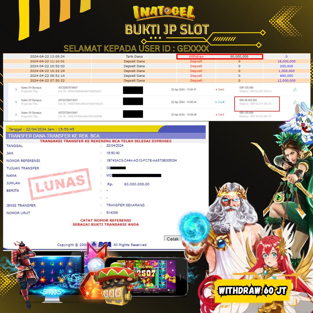 BUKTI PEMBATARAN JP SLOT GATES OF OLYMPUS Rp60,000,000,- LUNAS