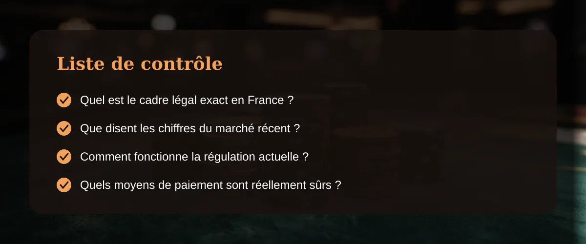 Casino en ligne acceptant les français : entre offre technique et réalité légale — Liste de contrôle