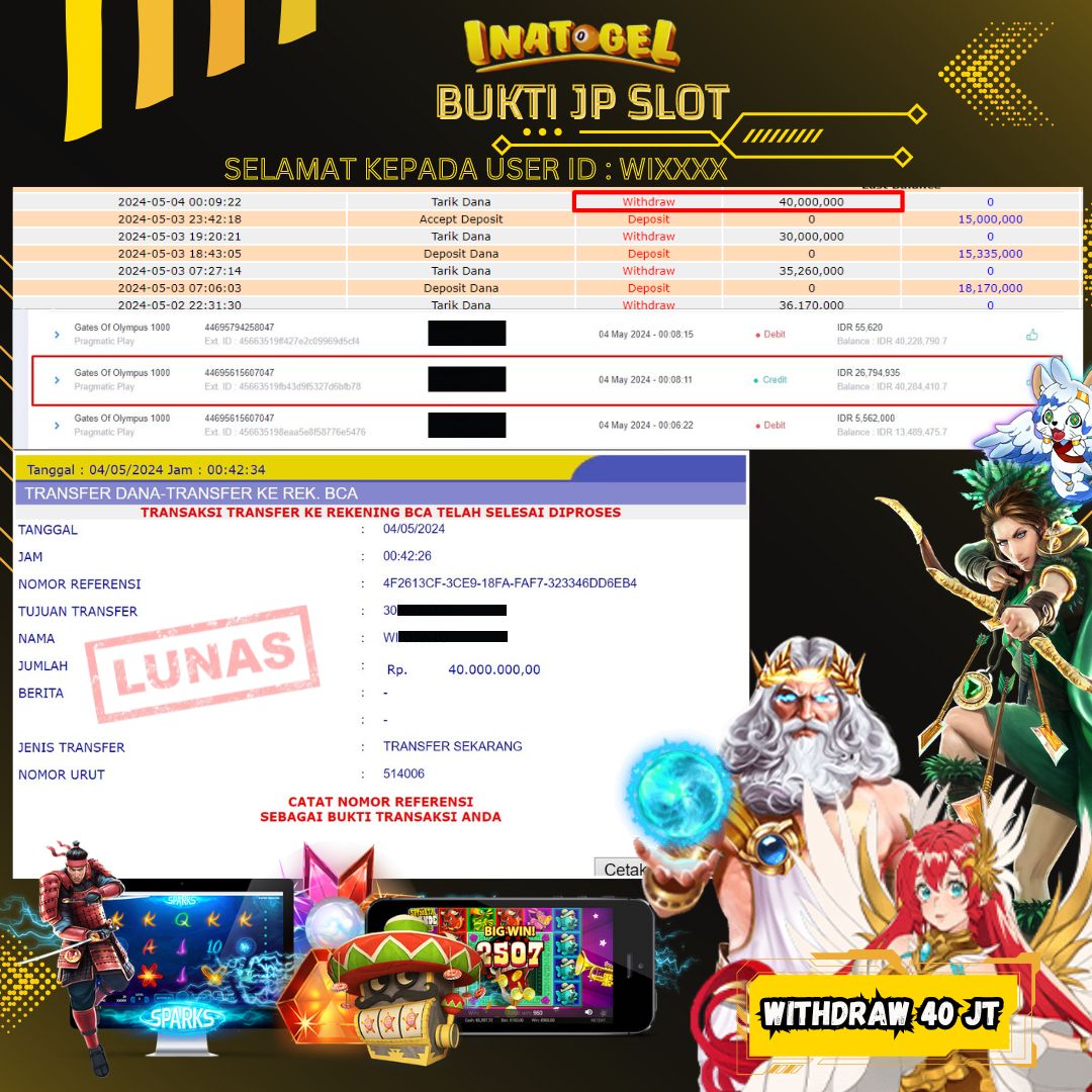 BUKTI PEMBAYARAN JP SLOT GATES OF OLYMPUS 1000 Rp40,000,000,- LUNAS