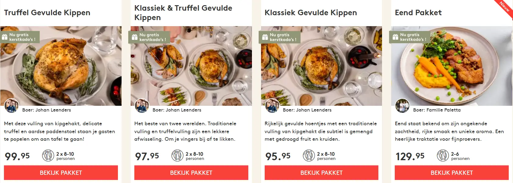 Kerst specials voor de feestdagen - Gevulde Kippen - klassiek of truffel - Eend pakket - www.Vleeskopenbijdeboer.nl