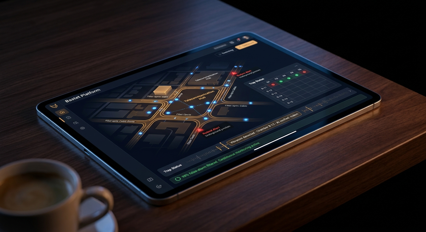 Bastet AI Platform Mobile App Dashboard showing telecommunication hub monitoring