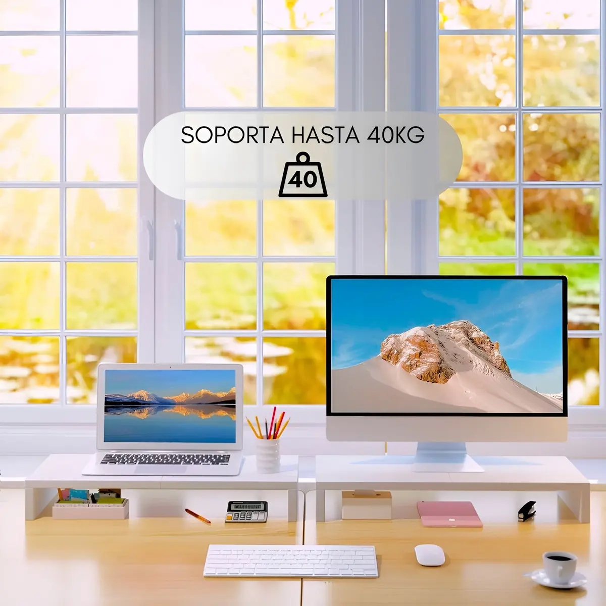 Soporte Madera Elevador para Monitor Organizador de Escritorio