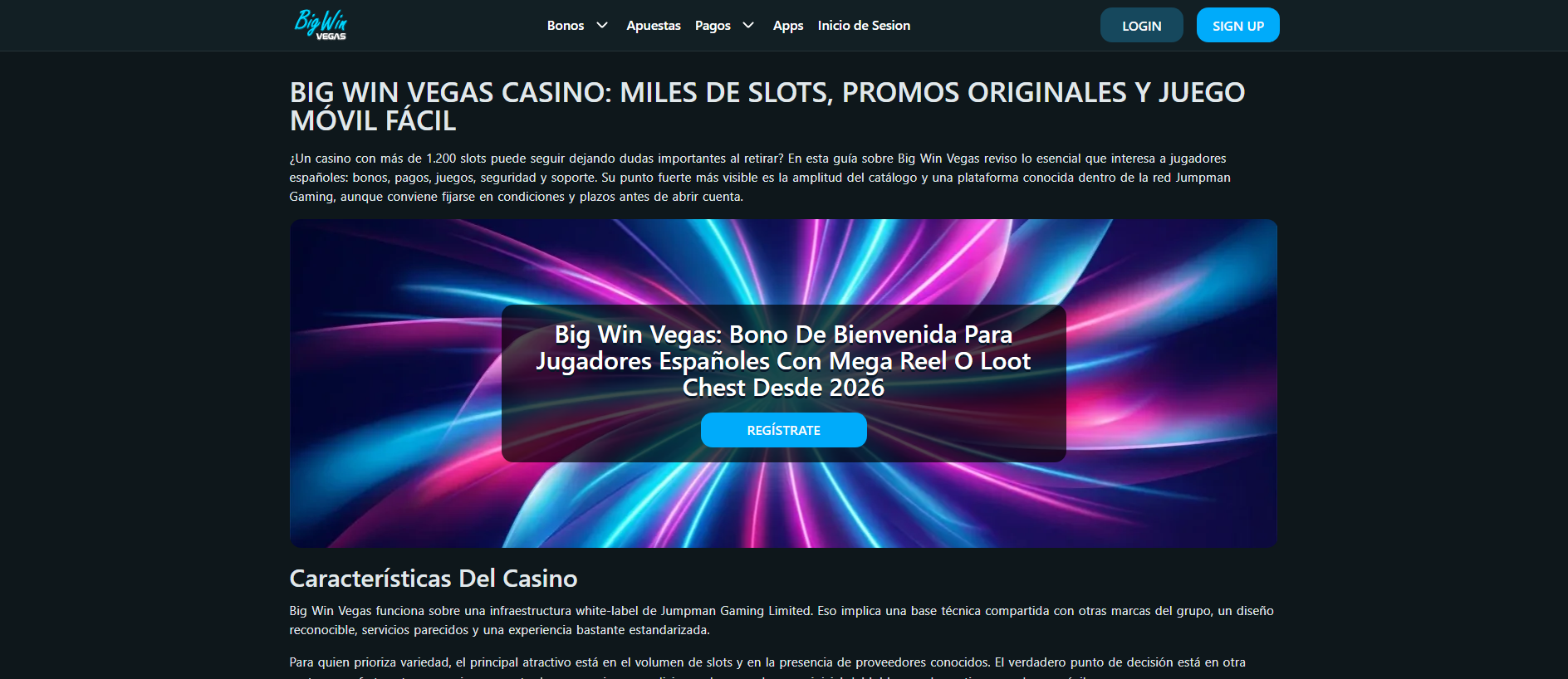 Forensic screenshot of bigwinvegas-es.com showing the phishing page layout