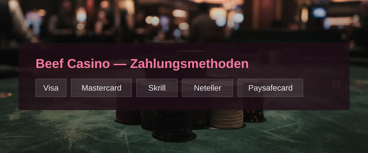 Beef Casino — Zahlungsmethoden: Visa, Mastercard, Skrill, Neteller, Paysafecard