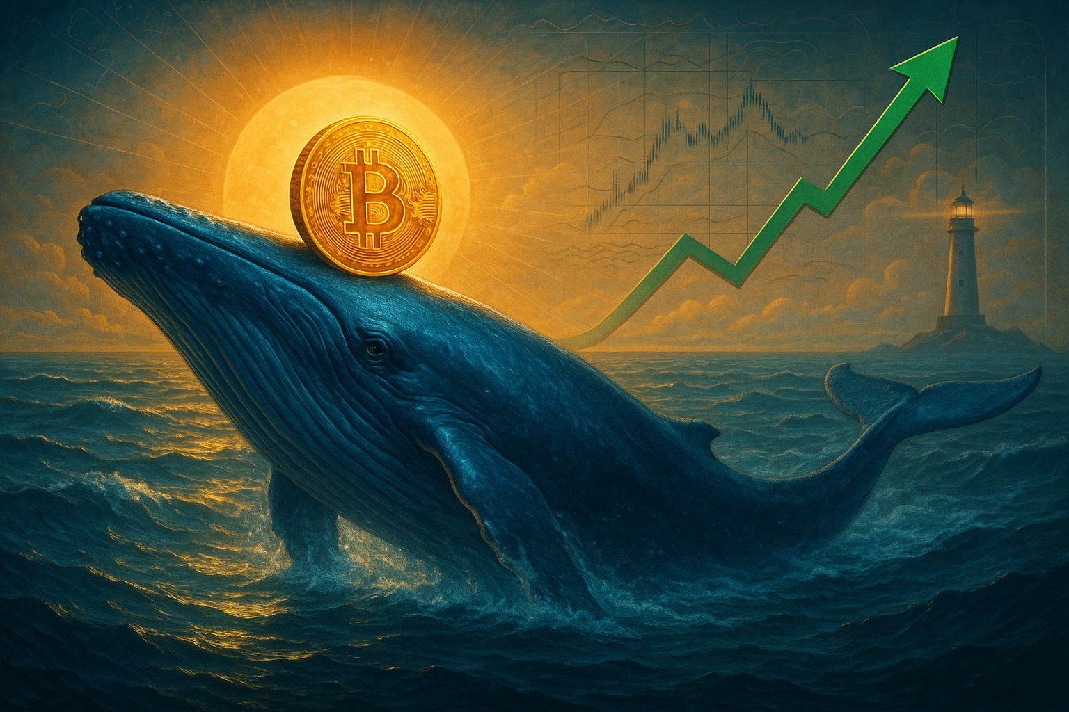 Illustration of a Bitcoin whale re-entering the market with a significant long position after an 18-month hiatus