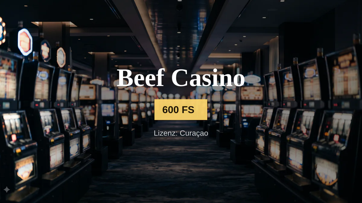 Beef Casino — Willkommensbonus 125% Bonus, Min €20 + 600 FS, Zahlungen: Visa, Mastercard, Skrill, Neteller, Paysafecard