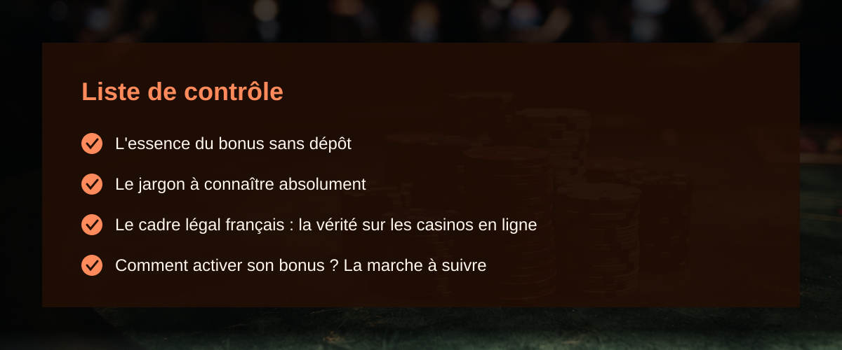Bonus casino sans depot : une opportunité à saisir pour les passionnés — Liste de contrôle