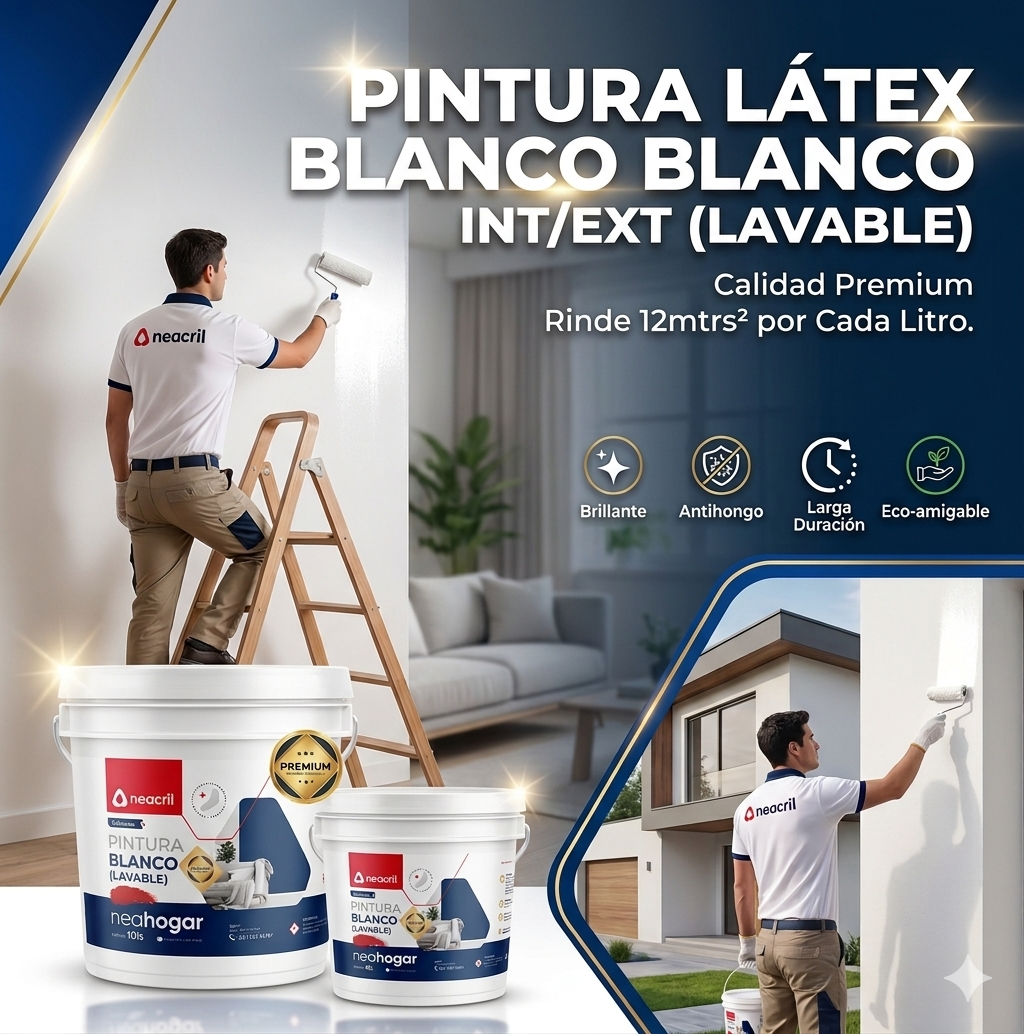 PINTURA LÁTEX BLANCO ANTIHONGOS INT/EXT (LAVABLE)