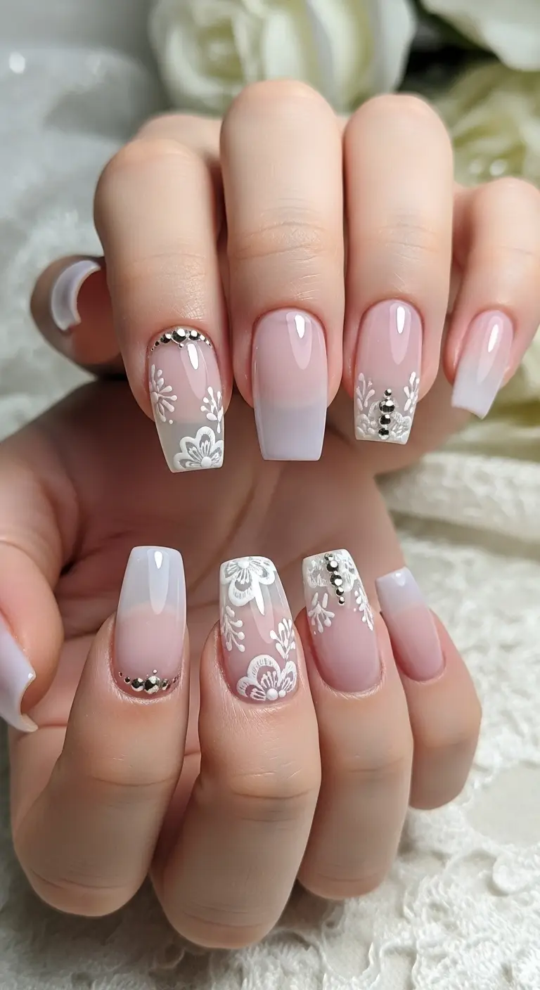 Soft Lavender Sheer Bridal Squoval Nails