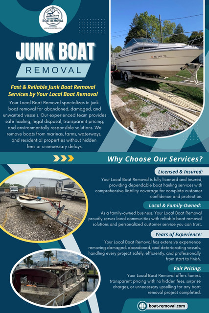 Structured Junk Boat Removal, responsible handling through a Boat Removal Company, and proper Abandoned Boat Removal practices matter more than they first appear to. Water systems recover, but only when the source of damage is actually removed—not just ignored.

Your Local Boat Removal

Phone: +1833-605-7867

Read Our Blogs:
https://medium.com/@boatremoval/
https://boatremoval.brushd.com/
https://boatremoval.mystrikingly.com/

More Links:
https://linktr.ee/boatremovalservices
https://vimeo.com/boatremoval
https://www.magcloud.com/user/boatremoval