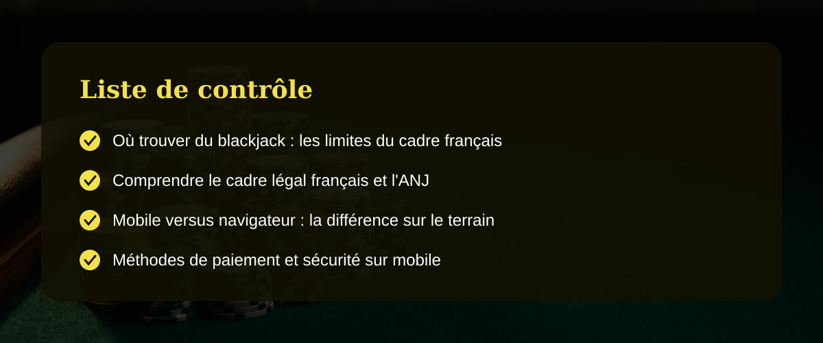 Blackjack en ligne : ce qu'il faut savoir pour jouer en France — Liste de contrôle