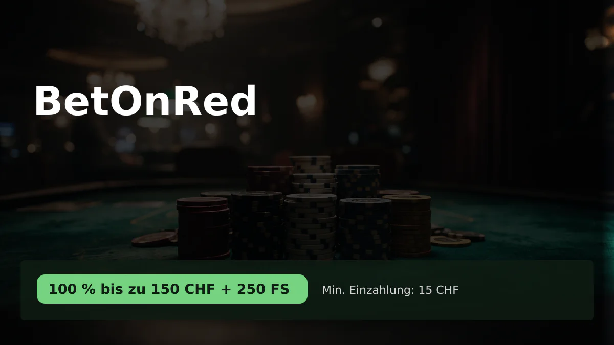 BetOnRed Casino — Willkommensbonus 100 % bis zu 150 CHF + 250 FS, Zahlungen: Visa, Mastercard, Skrill, Neteller, Paysafecard