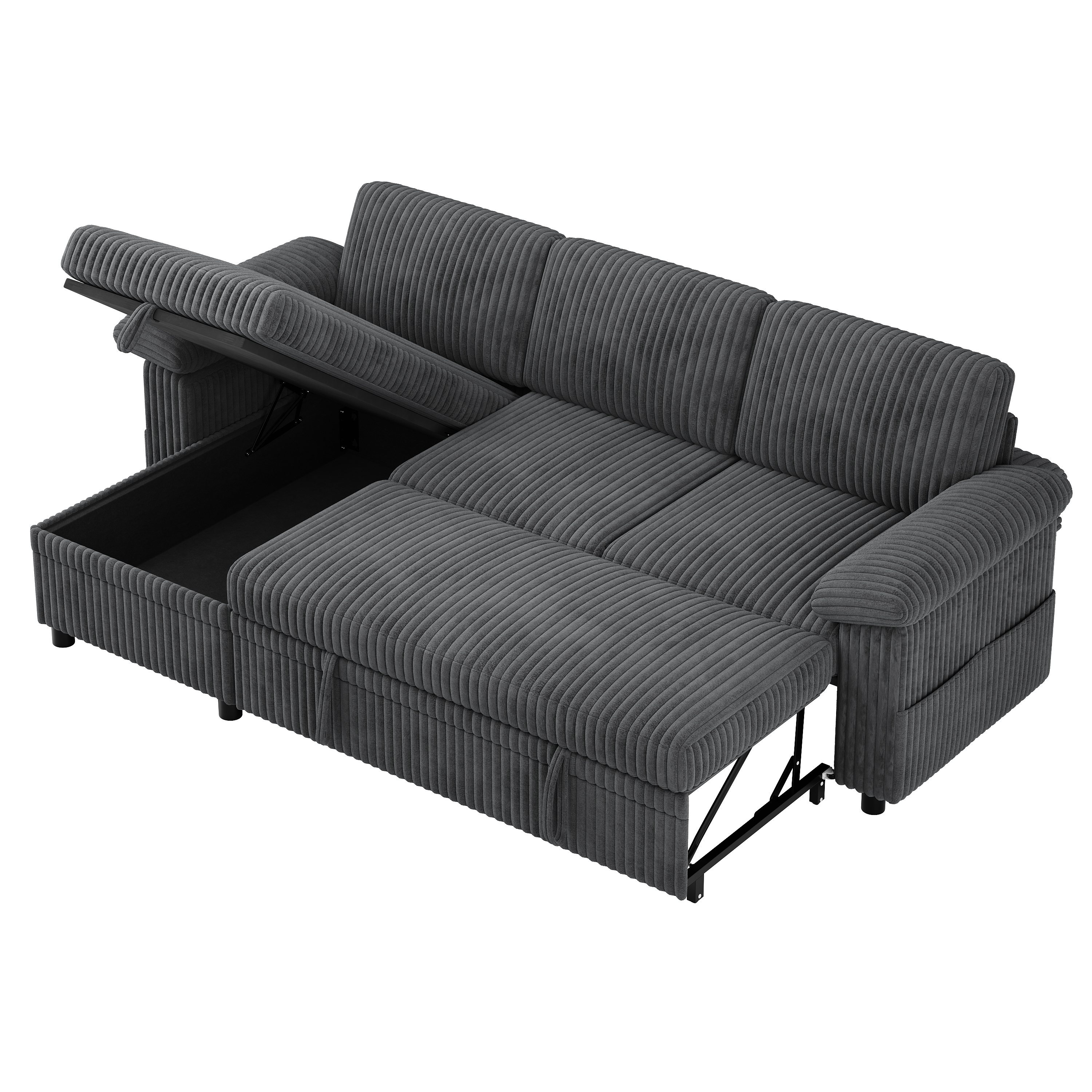Canapé d'angle convertible gris sur fond blanc
