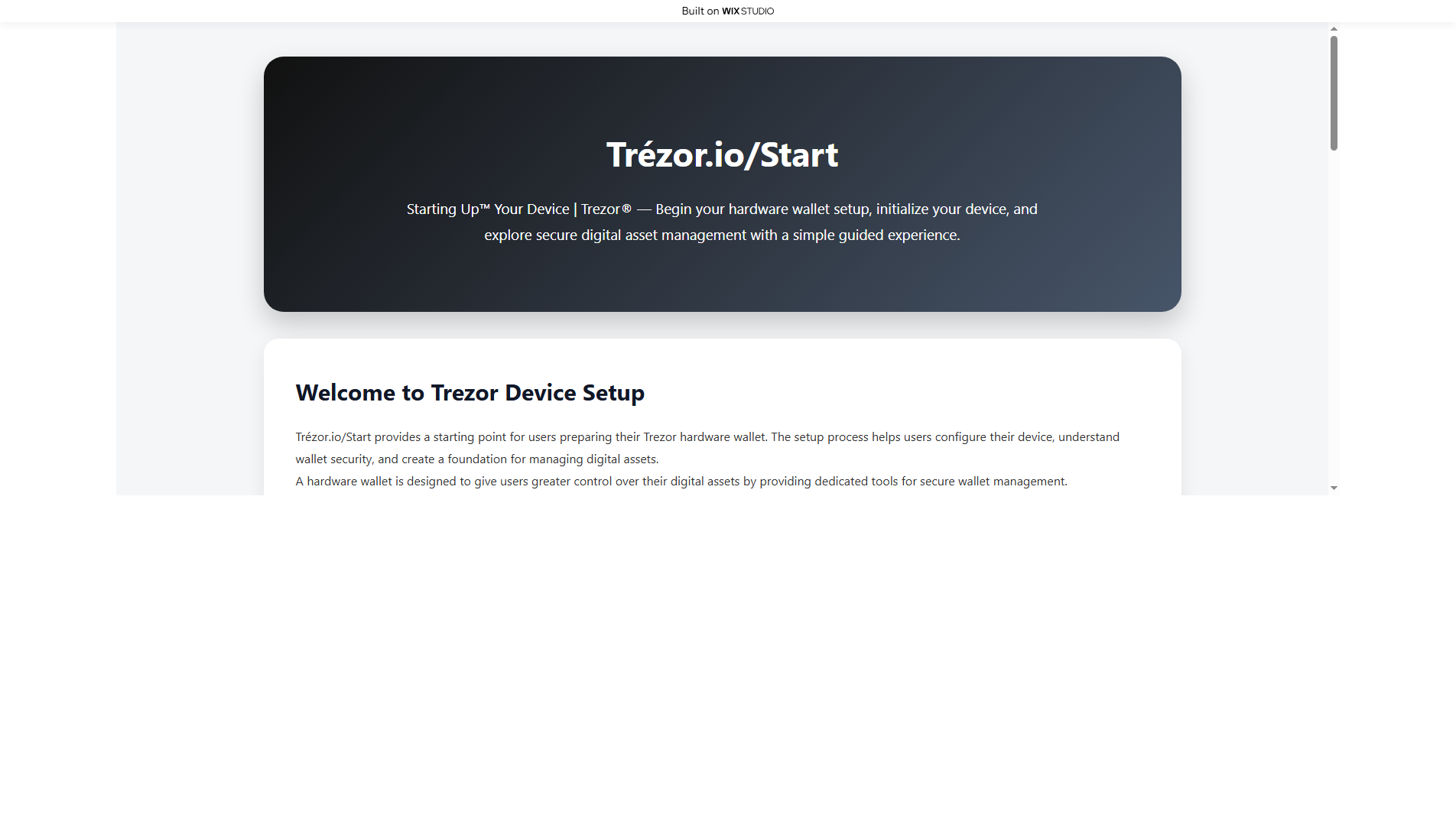 Forensic screenshot of startioapp-trazor.wixstudio.com showing the phishing page layout