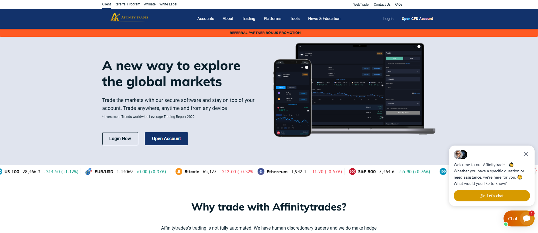 Forensic screenshot of affinitytrades.online showing the phishing page layout