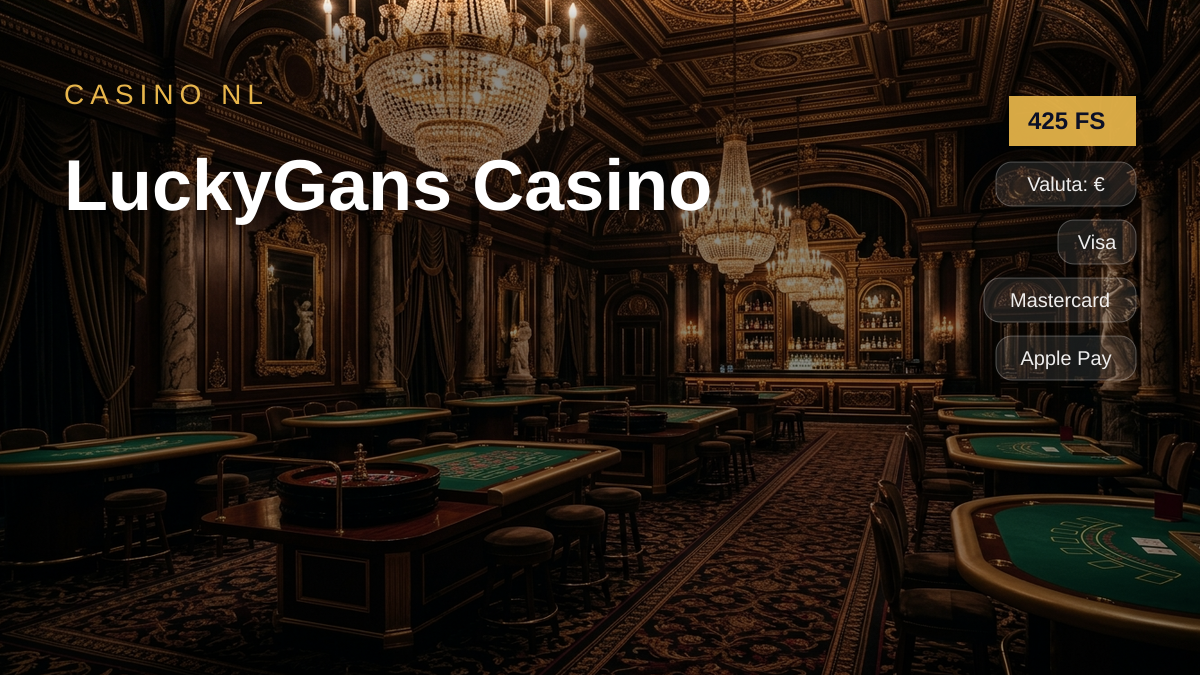 LuckyGans Casino — welkomstbonus 125% tot €750 + 425 FS, betalingen: Visa, Mastercard, Apple Pay, Google Pay, Revolut