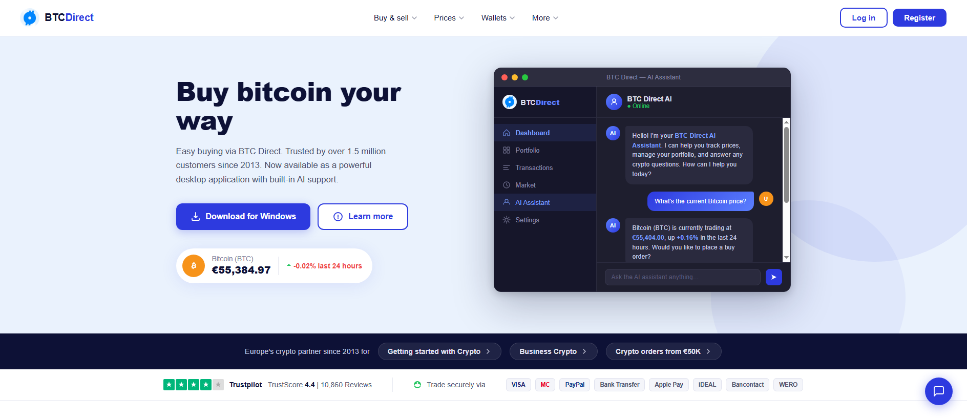 Forensic screenshot of btcdirectdesktop.com showing the phishing page layout