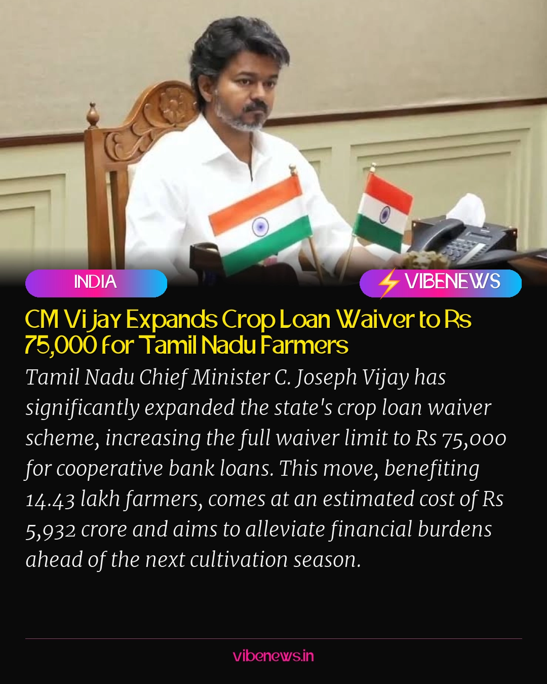 CM Vijay Expands Crop Loan Waiver to Rs 75,000 for Tamil Nadu Farmers
