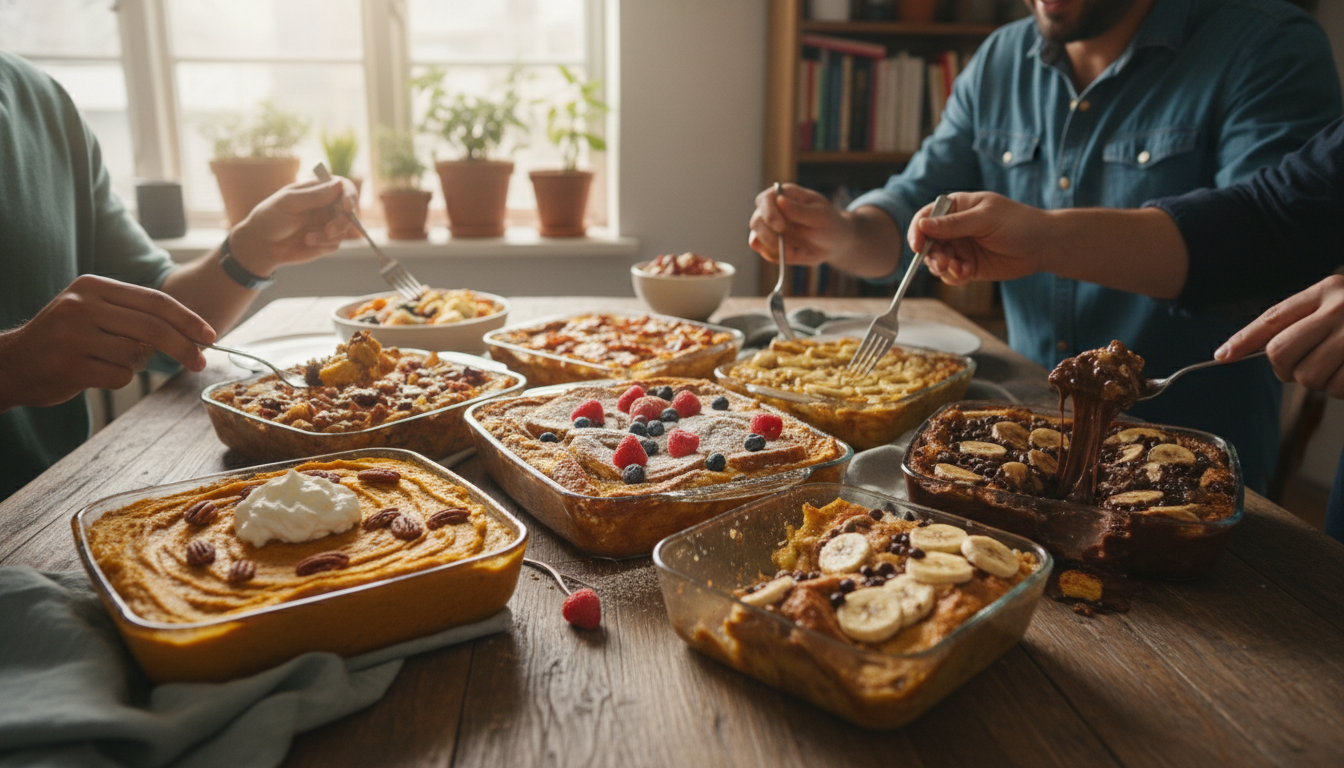 French toast casserole variations with berries cream cheese and cinnamon topping