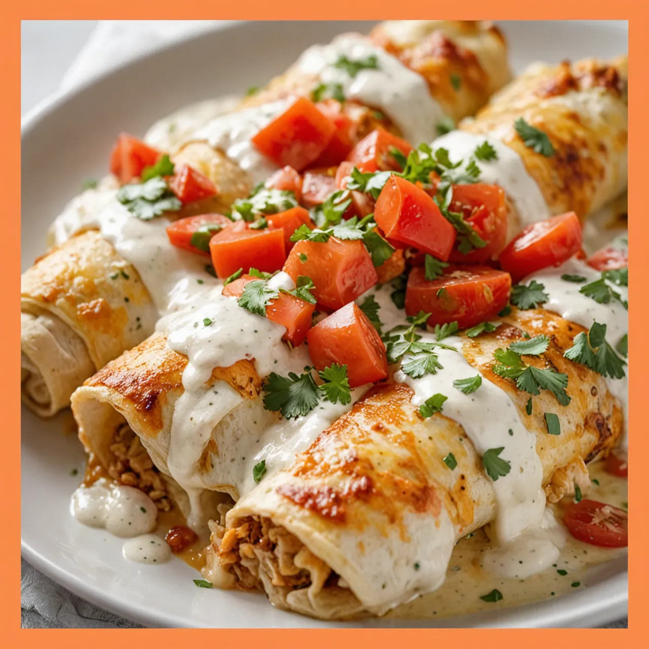 Creamy Chicken Enchiladas with Sour Cream White Sauce