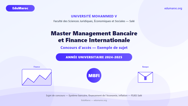 Exemple Concours Master Management Bancaire et Finance Internationale MBFI FSJES Salé 2024-2025