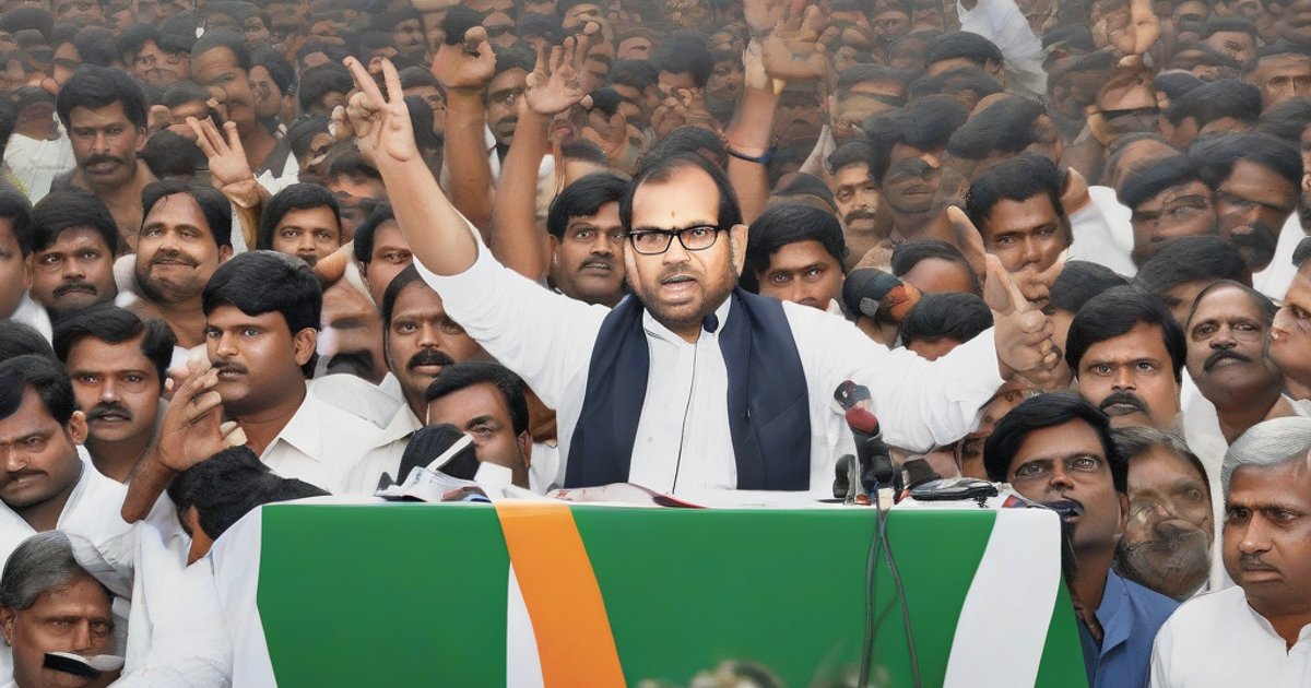 Public rally in Nandigram with political banners and crowd listening to a speaker