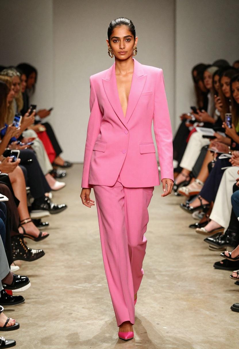 Fuchsia tailored pantsuit at charity gala runway