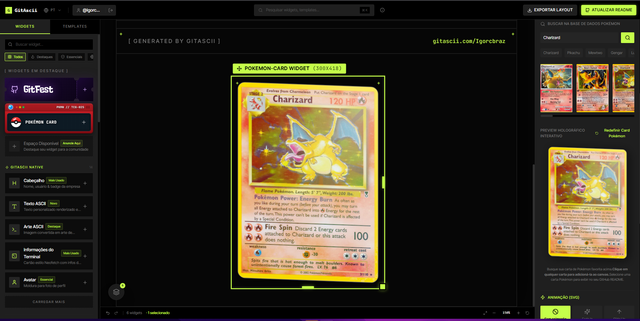 Configuração da carta de Pokémon