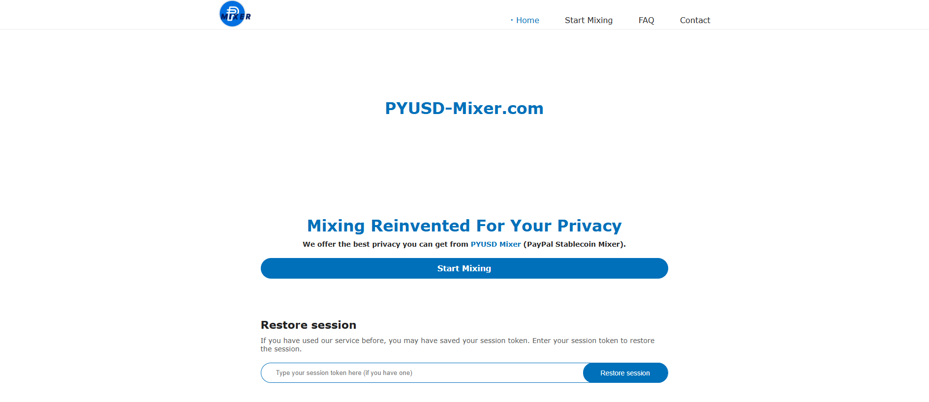 Screenshot of pyusd-mixer.com