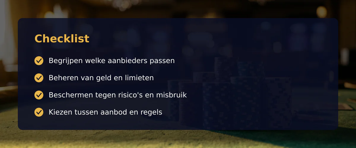 Speel online in Nederland: vergunning tegen praktijk — Checklist