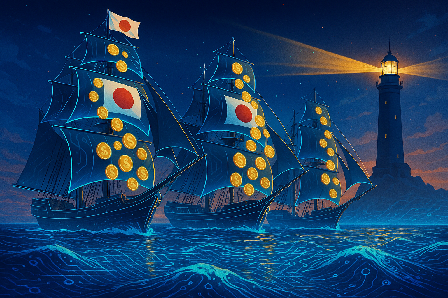 Illustration of Japan's FSA supporting megabanks in a joint stablecoin initiative to advance digital currencies