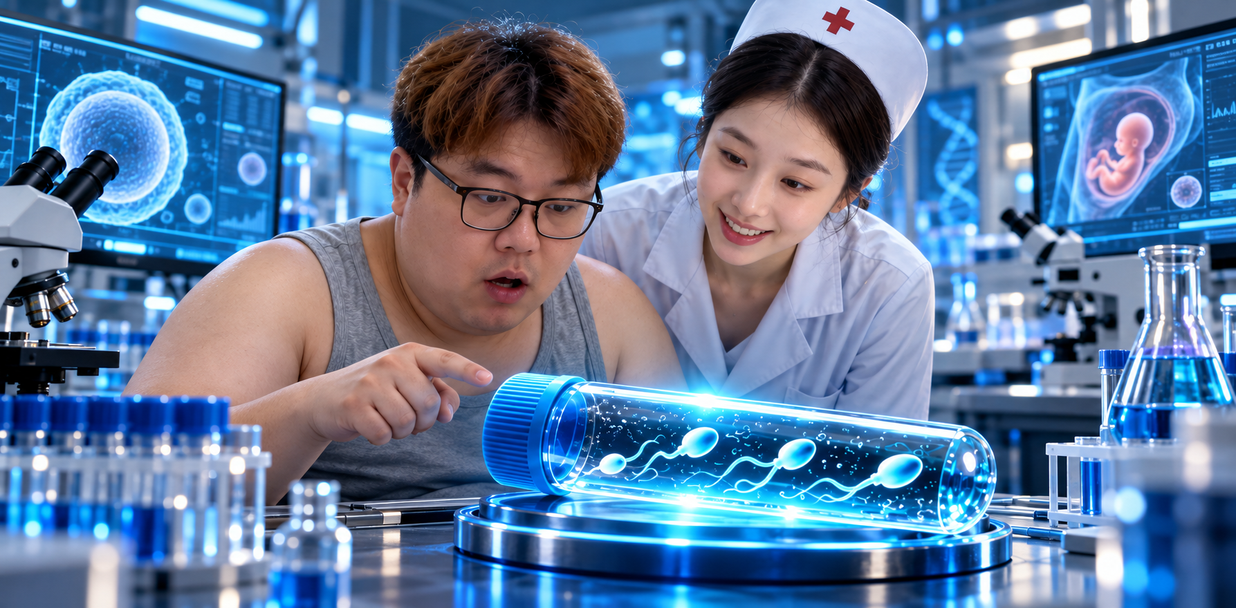 红果吃瓜网AI短剧 屌丝胖子捐精记 精检不合格 巨乳护士主动骑乘榨精