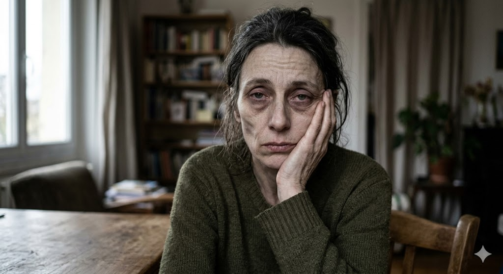 Une femme face à son reflet en fin de journée