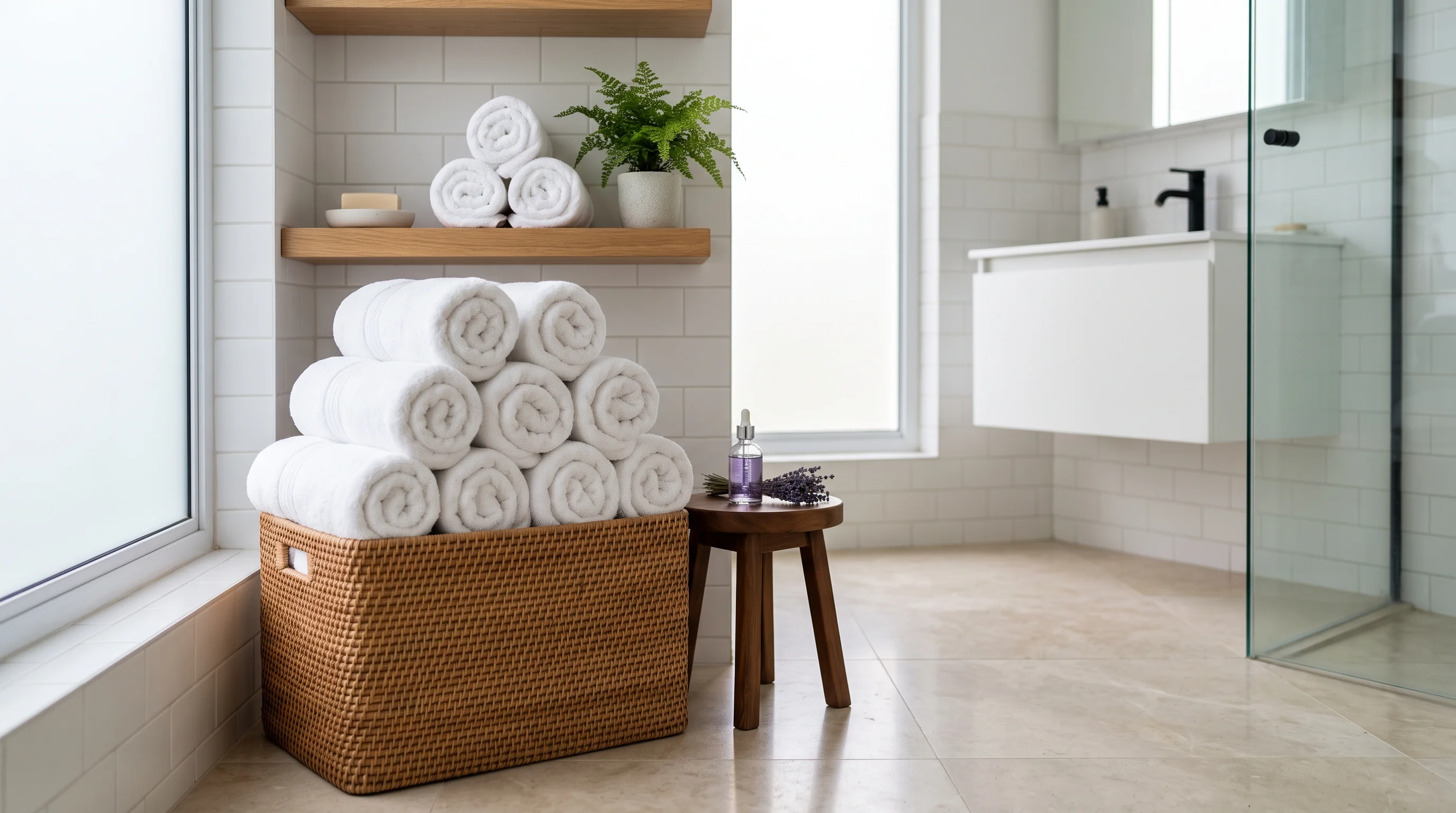 Hotel-Style Towel Rolling Woven Rattan Basket