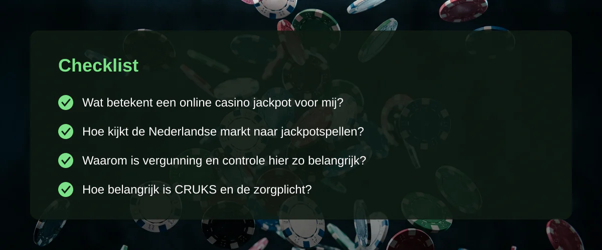 Online casino jackpot: waar ik op let als hoge inzet speler — Checklist