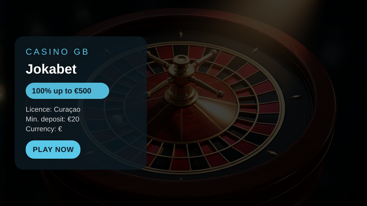 Jokabet casino — welcome bonus 100% up to €500 + 150 FS, payments: Visa, Mastercard, Skrill, Neteller, Paysafecard